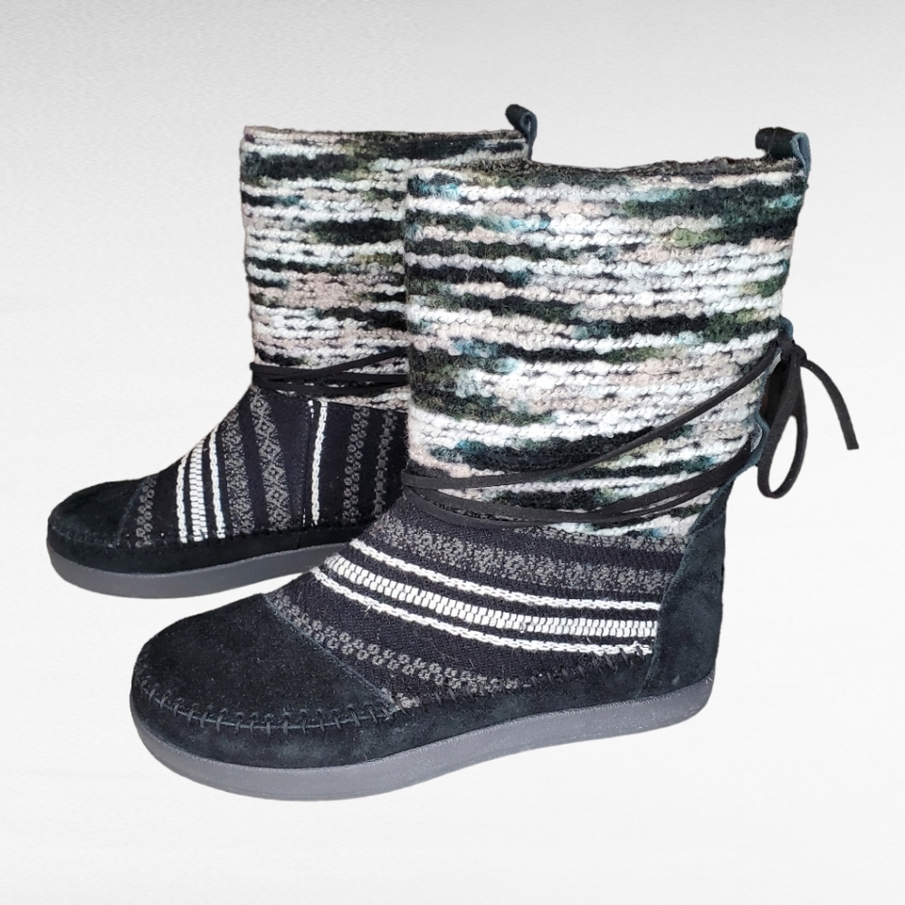 Toms Napal Boots Black Suede Textile Mix Size 7